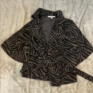 Fever Black and Tan Zebra Print Poncho with Tie Waist